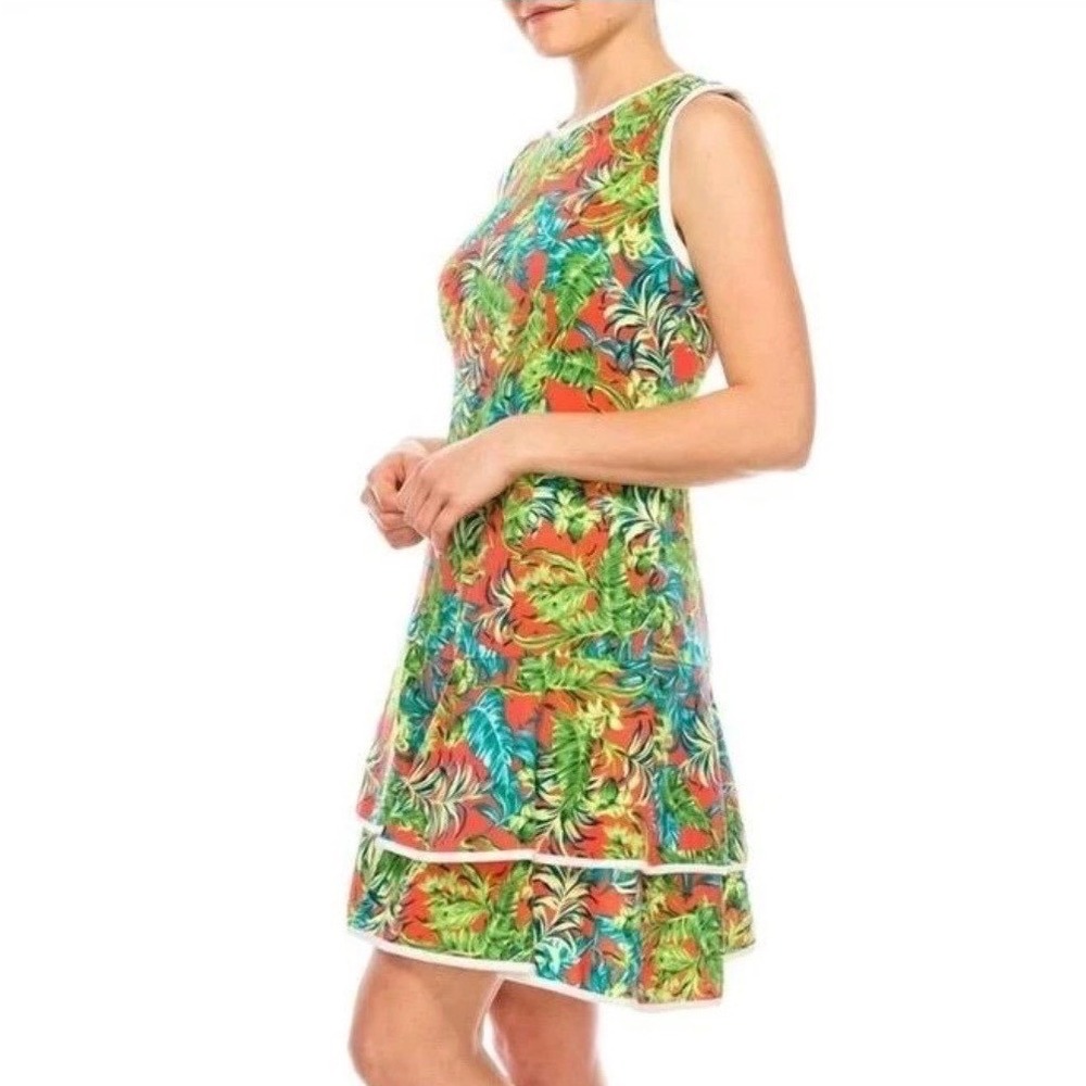 NWT Shelby & Palmer sz 12Tropical Palm Leaf Tiered Hem Dress WomensHawaiian